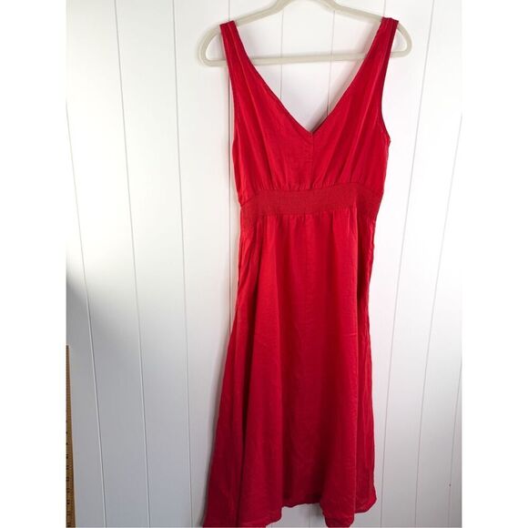 Joie 100% Linen Natural Red Midi V Neck Tank Dress Size 8 - Picture 9 of 9